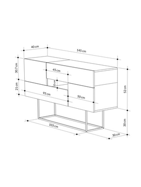 Μπουφές Roberta Pakoworld Καρυδί-Μαύρο Μαρμάρου 145x40x82εκ