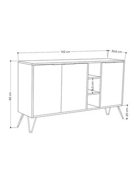 Μπουφές Clara Pakoworld Light Καρυδί-Λευκό Μαρμάρου 142x35.5x83εκ