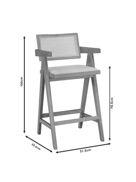 Σκαμπό bar Winslow Pakoworld Ξύλο Rubberwood Ανοικτό Καρυδί-pvc Rattan Φυσικό-Ύφασμα Γκρι