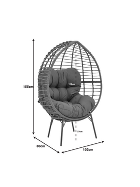 Πολυθρόνα Nestie  Pakoworld Wicker Rattan Γκρι-Μεταλλικό Γκρι Πόδι-Γκρι Μαξιλάρι 102x80x155εκ