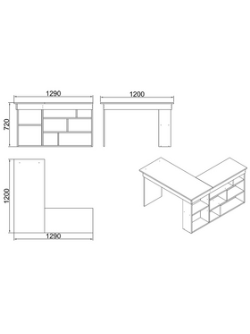 Γραφείο Γωνιακό Rosaline Pakoworld Λευκό-oak 120x129x72εκ