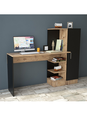 Γραφείο-Ραφιέρα Kary Pakoworld Μαύρο-oak 152,5x40x120εκ