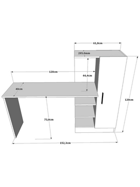 Γραφείο-Ραφιέρα Kary Pakoworld Μαύρο-oak 152,5x40x120εκ