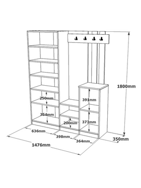 Έπιπλο Εισόδου Doorse Pakoworld Μελαμίνης Λευκό-Sonoma 147.5x35x180εκ