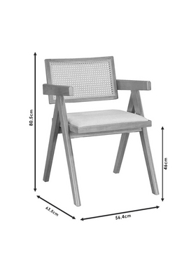 Πολυθρόνα Winslow Pakoworld Ξύλο Rubberwood Ανοικτό Καρυδί-pvc Rattan Φυσικό-Ύφασμα Γκρι