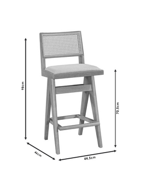 Σκαμπό bar Winslow Pakoworld Ξύλο Rubberwood Ανοικτό Καρυδί-pvc Rattan Φυσικό-Ύφασμα Γκρι 44.5x46x98εκ