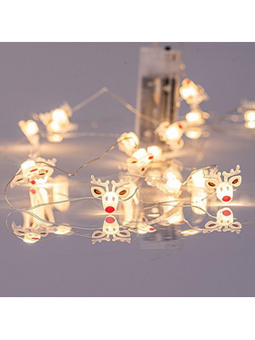 Σειρα, 20 Mini Led, με Ακρυλικους Ταρανδους 2,2cm, Μπαταριας 2xaa, Ασημι Χαλκινο Καλωδιο, Θερμο Λευκο Led, ανα 10cm, Προεκταση Παροχης 30cm, Ip20