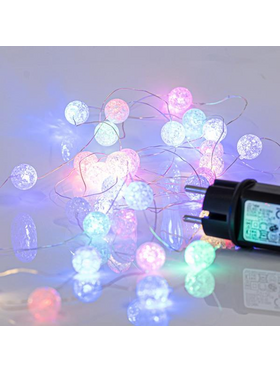 Σειρα, 100 Mini led 2cm, 4.5v, με Ακρυλικες Μπαλιτσες 2cm, με Μετασχηματιστη, Προεκταση Παροχης 300cm, Ασημι Χαλκος, Οpal led ανα 5cm, Ip44