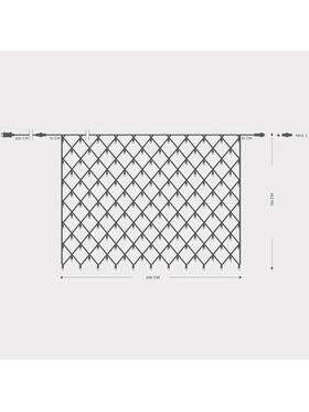 Διχτυ, 240 led 3mm, 36v, Επεκταση ωσ 3, με Μετασχηματιστη, Προεκταση Παροχης 300cm,πρασινο Καλωδιο,θερμο Λευκο Led,200x150cm,ιρ44