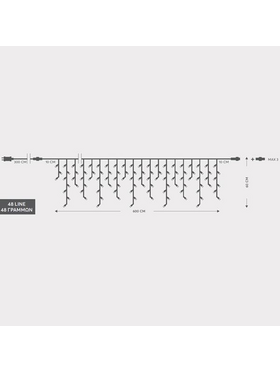 Βροχη, 288 led 3mm, 36v Μετασχηματιστη, 4 Επεκτασεις ωσ 3 Σετ, Διαφανο pvc Καλωδιο, Θερμο Λευκο Led, 600x60cm (5/7/5/7), Προεκταση Παροχης 3m, Ιρ44