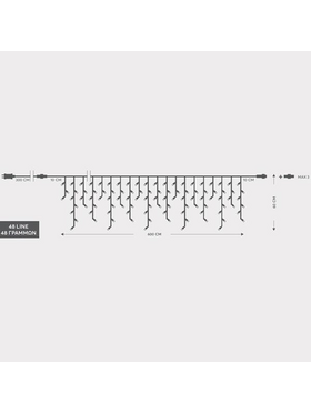 Βροχη, 288 led 3mm, 36v, Επεκταση εωσ 3, με Μετασχηματιστη, Προεκταση Παροχης 300cm, Διαφανο Καλωδιο, Λευκο Led,  600x60cm (5/7/5/7), Ιρ44