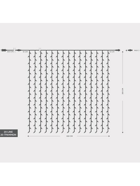 Κουρτινα, 480 led 3mm, 31v,επεκταση ωσ 3,με Μετασχηματιστη,προεκταση Παροχης 300cm,διαφανο Καλωδιο,θερμο Λευκο Led,300x300cm,ιρ44