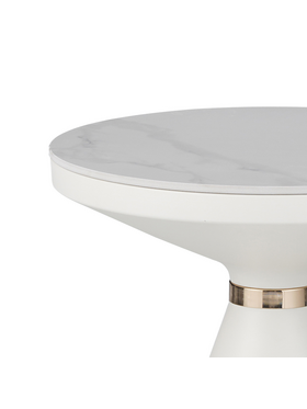 Βοηθητικό Τραπέζι Coozlin Inart Sintered Stone σε Απόχρωση Λευκό Μαρμάρου με Λευκό-Χρυσό Μέταλλο Φ50x50εκ