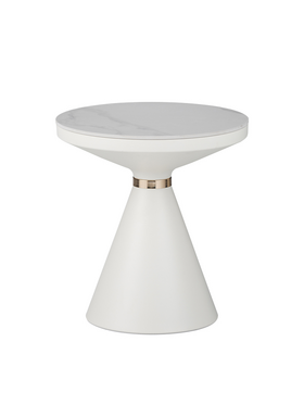 Βοηθητικό Τραπέζι Coozlin Inart Sintered Stone σε Απόχρωση Λευκό Μαρμάρου με Λευκό-Χρυσό Μέταλλο Φ50x50εκ