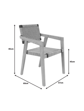Πολυθρόνα Salama Pakoworld Σκελετός Teak Ξύλο σε Φυσική Απόχρωση και Κρεμ-Μαύρο Σχοινί 57x60x85εκ