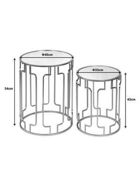 Βοηθητικά Τραπεζάκια σετ 2τεμ Sieni Inart Χρυσό Μέταλλο-Γυαλί Καθρέπτη