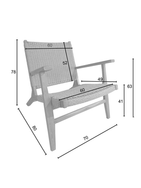 Πολυθρόνα Crosy Pakoworld Teak Ξύλο σε Φυσική Απόχρωση 71x81x75εκ