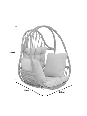 Κρεμαστή Κούνια Jorg Pakoworld Φυσικό Rattan-Κρεμ Μαξιλάρι 80x59x105εκ