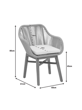 Πολυθρόνα Kalie Pakoworld Teak Ξύλο και pe Σχοινί σε Φυσική-Μπεζ Απόχρωση με Μαξιλάρι 60x61x80εκ