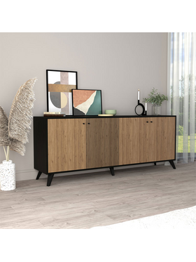 Μπουφές Flipter Pakoworld Μελαμίνης oak-Μαύρο 180x40x78,6εκ