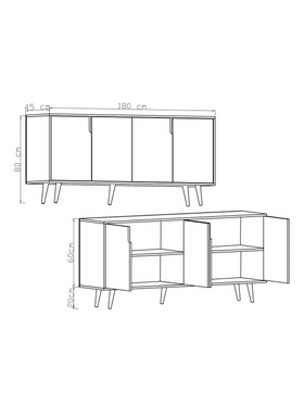 Μπουφές Sennan Pakoworld Μελαμίνης oak 180x45x80εκ