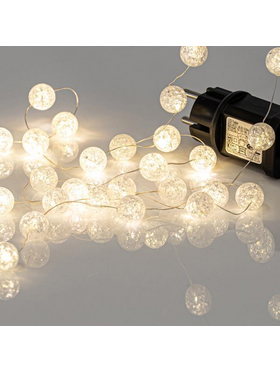 Σειρα, 100 Mini led με Ακρυλικες Μπαλιτσες 2cm, 4,5v Μετασχηματιστη, Ασημι Χαλκινο Καλωδιο, Θερμο Λευκο Led, ανα 5cm, Προεκταση Παροχης 3m, Ip44