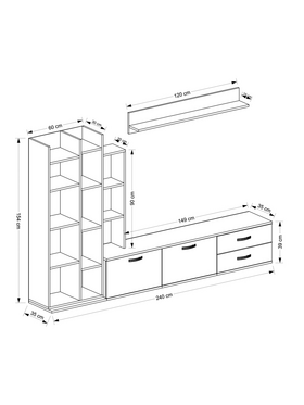 Σύνθεση Σαλονιού Leman Pakoworld σε Λευκή-oak Απόχρωση 240x35x154εκ