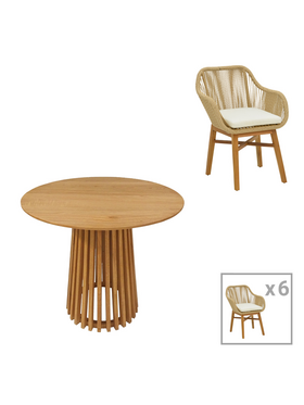 Τραπεζαρία Kalie-Kenda Pakoworld σετ 7τεμ σε Φυσική-Μπεζ Απόχρωση Φ80x75εκ