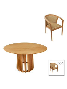 Τραπεζαρία Granny-Kenda Pakoworld σετ 5τεμ σε Φυσική-Μπεζ Απόχρωση Φ120x75εκ