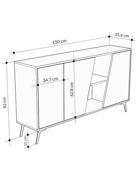 Μπουφές Hana Pakoworld Φυσικό-Ανθρακί Antique 150x35.5x82εκ