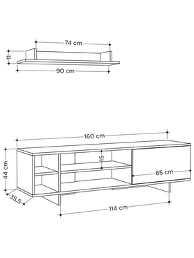 Σύνθετο Σαλονιού Saloon Pakoworld σε Λευκή-oak Απόχρωση 160x35.5x44εκ