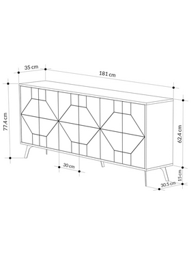 Μπουφές Bufel Pakoworld σε Φυσική Απόχρωση 181x35x77.4εκ