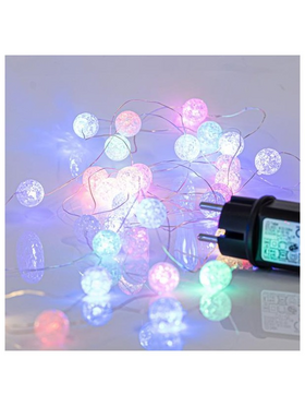 Σειρα, 100 Mini led 2cm, 4.5v, με Ακρυλικες Μπαλιτσες 2cm, με Μετασχηματιστη, Προεκταση Παροχης 300cm, Ασημι Χαλκος, Οpal led ανα 5cm, Ip44