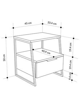 Κομοδίνο Johana Pakoworld Μαύρο-Λευκό 45x40x50εκ