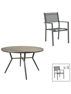 Τραπεζαρία Appa-Moly σετ 5τεμ Pakoworld Αλουμίνιο και Plywood σε Ανθρακί Απόχρωση Φ120x74εκ
