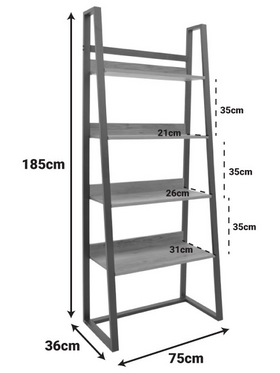 Βιβλιοθήκη Ryder Pakoworld σε oak-Μαύρη Απόχρωση 75x36x185εκ