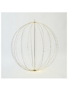 Ασημι Μεταλλικη Μπαλα Φωτιζομενη 80cm, 640 Mini Led, Σταθερος Μετασχηματιστης, Ασημι Χαλκινο Καλωδιο, Θερμο Λευκο Led, Προεκταση Παροχης 3m, Ip44