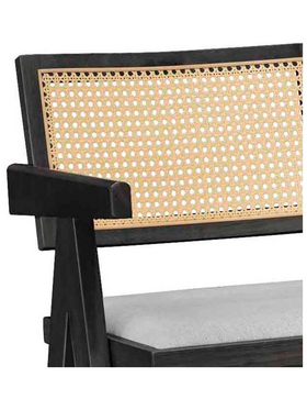Σκαμπό bar Winslow Pakoworld Ξύλο Rubberwood Μαύρο-pvc Rattan Φυσικό-Ύφασμα Γκρι
