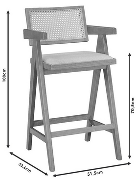 Σκαμπό bar Winslow Pakoworld Ξύλο Rubberwood Μαύρο-pvc Rattan Φυσικό-Ύφασμα Γκρι