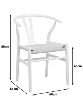 Καρέκλα Wishbone Pakoworld Rubberwood-Σχοινί σε Λευκή Απόχρωση 60x51x80εκ