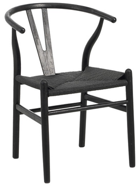 Καρέκλα Wishbone Pakoworld Rubberwood-Σχοινί σε Μαύρη Απόχρωση 60x51x80εκ