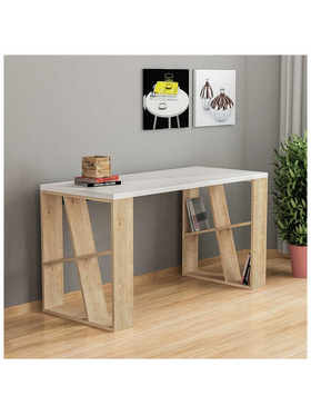 Γραφείο Honey Pakoworld Χρώμα Λευκό - Light oak 140x60x75εκ