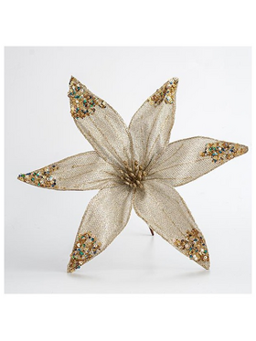 Λουλουδι Οργαντζα, Σαμπανι με Glitter, 30cm