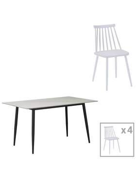 Τραπεζαρία Aurora i-Gustas Pakoworld σετ 5τεμ Sintered Stone-Μαύρο-Λευκό 120x60x75εκ