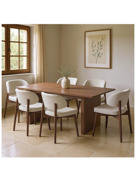 Τραπεζαρία Eleganza-Siena Pakoworld σετ 7τεμ mdf σε Καρυδί-Εκρού Απόχρωση 180x99x75.8εκ