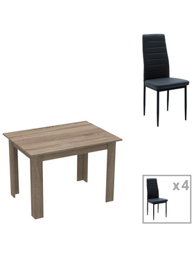 Τραπεζαρία Manka-Parker Pakoworld σετ 5τεμ mdf σε Μαύρη-Sonoma Truffle Απόχρωση 110x80x77εκ