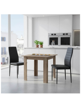 Τραπεζαρία Manka-Parker Pakoworld σετ 3τεμ mdf σε Μαύρη-Sonoma Truffle Απόχρωση 80x80x77εκ