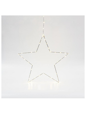 Ασημι Αστερι Φωτιζομεν0 40cm, 40 Mini led στο Αστερι και 15 Mini led στο Καλωδιο, Σταθερος Μετασχηματιστης, Ασημι Χαλκινο Καλωδιο, Θερμο Λευκο Led, Προεκταση Παροχης 3m, Ip44