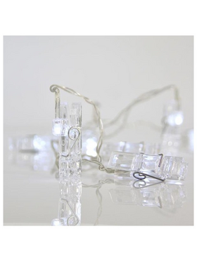 Σειρα Μπαταριας, 10 led 5mm, Λευκα με Πλαστικα Μανταλακια, Προεκταση Παροχης 50cm, ανα 15cm, Ip20
