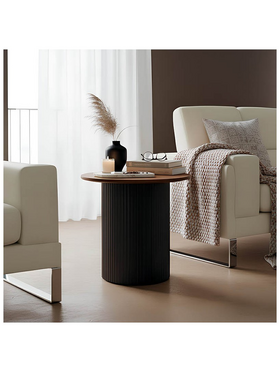 Βοηθητικό Τραπέζι Dovel Pakoworld mdf σε Καρυδί-Μαύρη Απόχρωση Φ50x45εκ